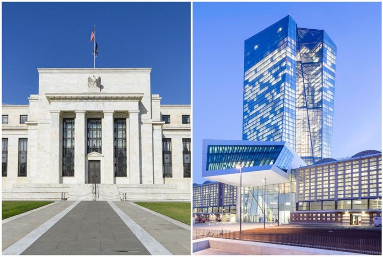 Les sièges respectifs de la Fed et de la BCE. (Crédits: Federal Reserve  / BCE)